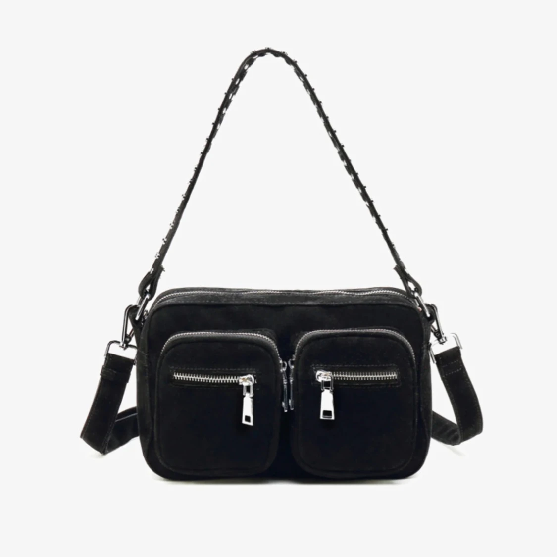 Svart mocka axelväska med nitar