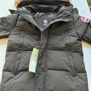 Svart   Canada Goose  - Säljer en svart  Canada Goose med pälskant på huvan och klassisk logopatch på ärmen. Jackan har dragkedja och knappar framtill, två sidofickor och quiltad design. Perfekt för kalla vinterdagar och riktigt snygg streetstil.
