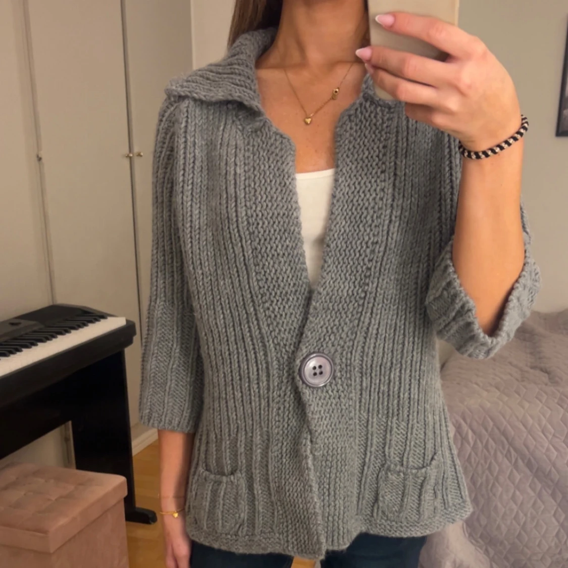 Unik trekvarts stickad kofta