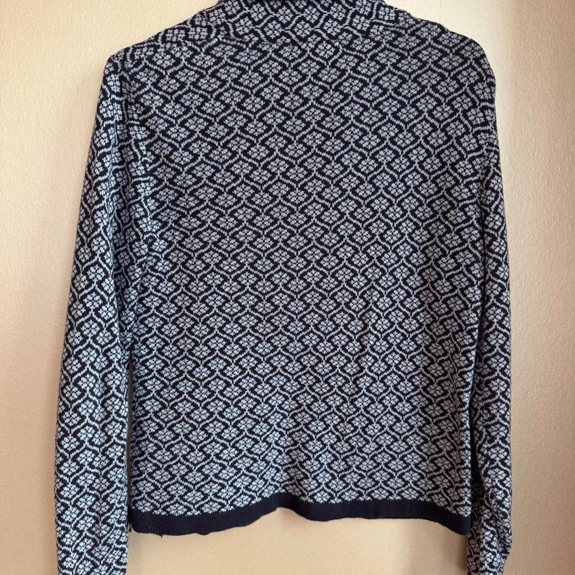 Mönstrad marin/ljusblå kavaj-kofta i bomull  - 3