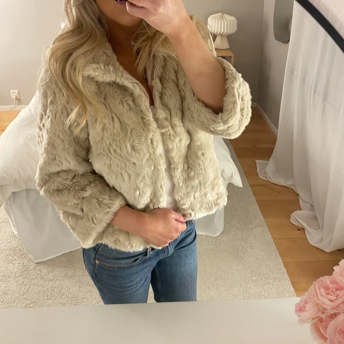 Pälsjacka med trekvartsärm