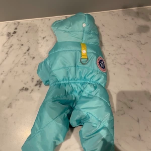 Turkos dunväst till hund från Pupawalk - Säljer en turkos dunväst till hund från Pupawalk. Västen har huva, vita tryckknappar, gul detalj med metallring på ryggen och department patch. Insidan är svart och excuse är quiltad för extra värme. Perfekt för kalla dagar! Helt ny!