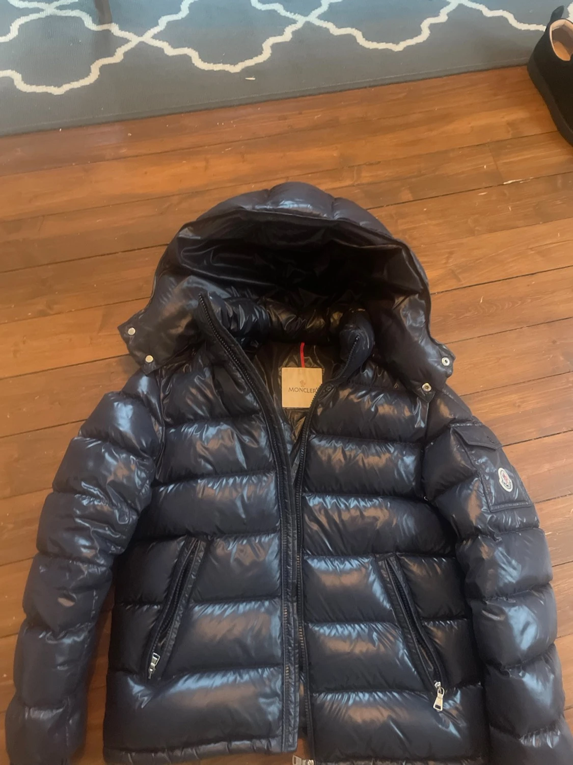 Mörkblå  Moncler pufferjacka med huva - 2