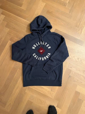 Hollister hoodie - Sjukt cool och eftertraktad Hollister hoodie i strl L, men passar som M. Inga skavanker utöver lite lösa trådar men väldigt få. Modellen är 184,75kg. Skriv DM vid varje fundering. 