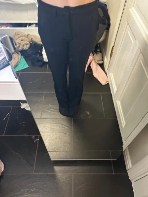 Svarta kostymbyxor från Kappahl - Snygga svarta kostymbyxor från Kappahl i storlek 158. Byxorna har klassisk rak passform med midwaist och bälteshällor. Perfekta för en clean och stilren look. Materialet känns mjukt och har en lätt stretch för extra komfort.