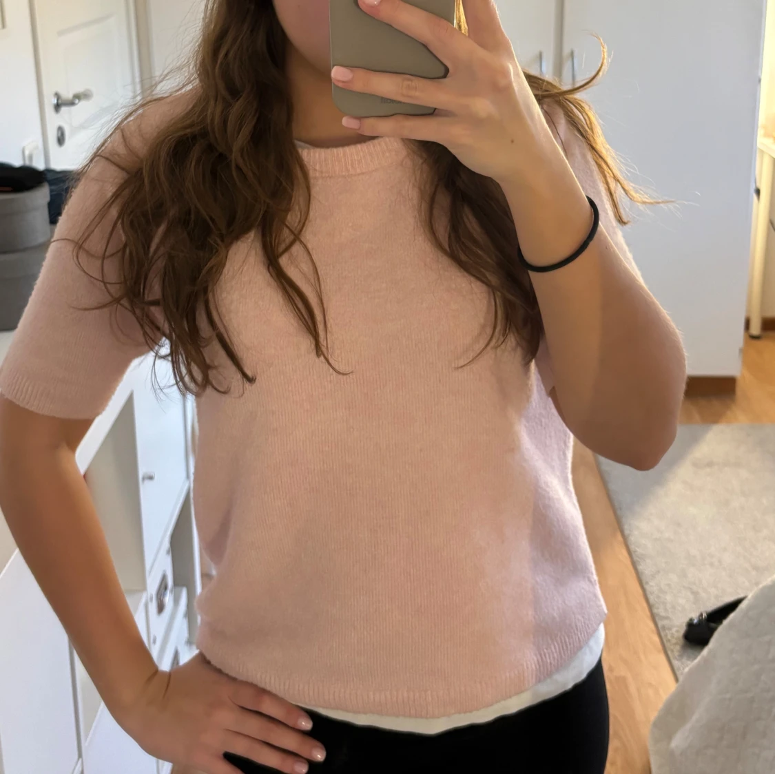 Ljusrosa stickad t-shirt  - 1