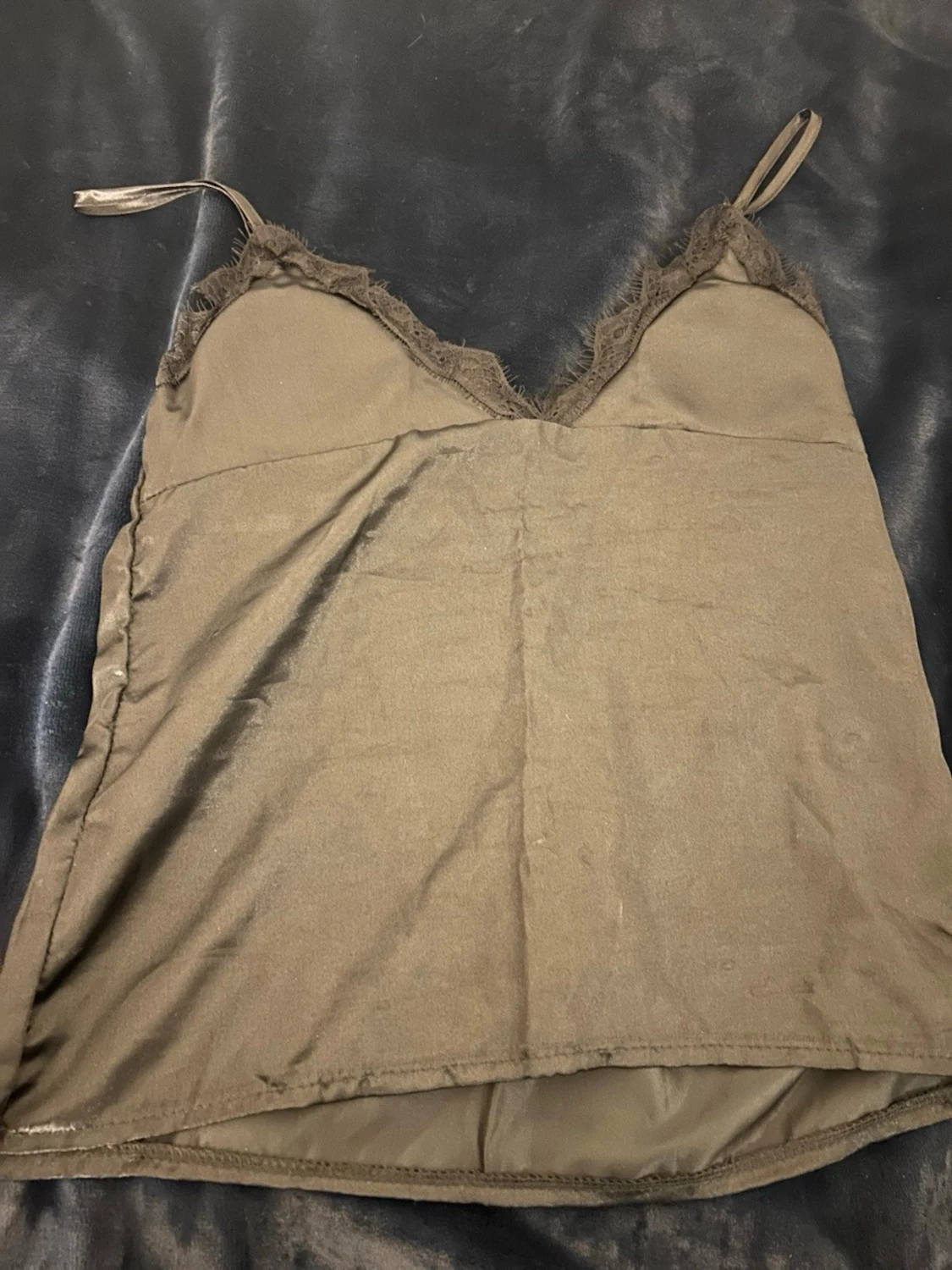 Svart  satin linnetopp med spets