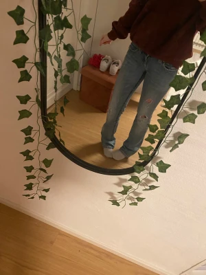 Miss me jeans - Jättesnygga ljusblåa bootcut Miss Me jeans i storlek 26!💕Jeansen har några småhål som jag har lagat men det syns inte!❤️De är även lite slitna längst ner💓Skriv för mer bilder eller frågor! Pris går alltid att diskuteras