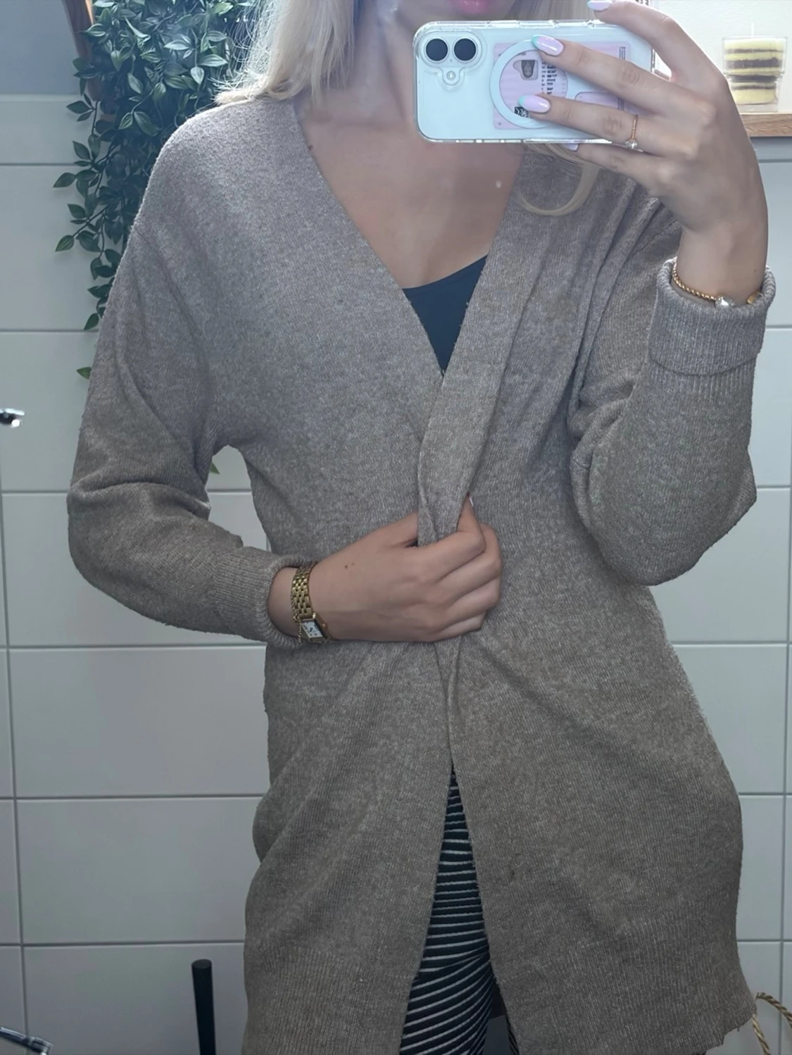 Beige lång kofta - 2