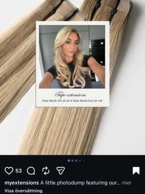 Tape extensions från MYEXTENSIONS  - Säljer helt oanvända tape extensions från MYEXTENSIONS. I färgerna: beige blonde mix 5b/16b och beige blonde root 5b+16b, i 50 cm/ 50g  Nypris 3500 kr  Säljs för 2900 kr. 