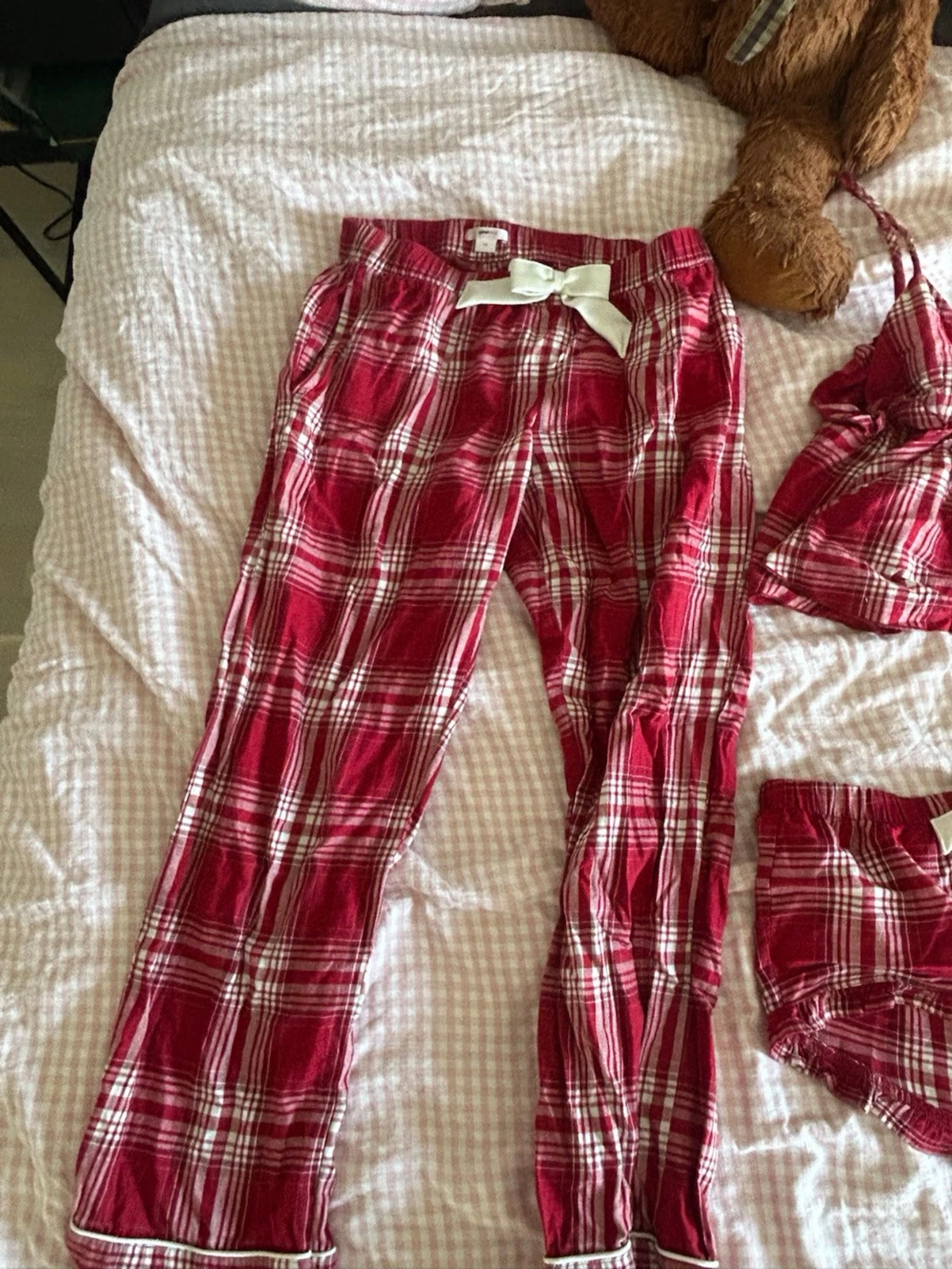 Röd- och vitrutiga pyjamas-set - 3