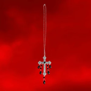 Crucifix Necklace - Beautiful crucifix necklace with dripping black beads! ⛓️🖤Chain: 25cm (clasped) Cross: 8x5,5cm 📏Selling as I unfortunately never use it! ✨Am also selling an identical necklace in red on my page for anyone interested (automatic bundle discount available)! ❤️