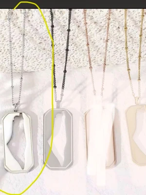 Palestina karta Silverfärgat halsband med karta-hänge - Snyggt halsband i silverfärg med ett rektangulärt hänge som har ett utskuret motiv av en karta. Kedjan är tunn och metallisk, och hänget har en modern, stilren design. Perfekt accessoar för dig som gillar unika smycken och vill sticka ut.