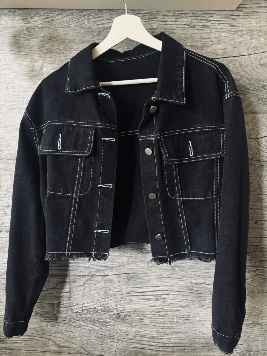 Svart croppad jeansjacka  - 3