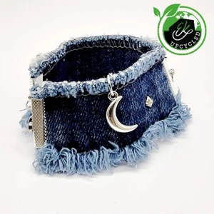 Handgjort armband  - ●Material-textil jeans, zinklegeringar, rostfritt stål. Nickel fri. Armbandslängd: 17cm höjd-3cm