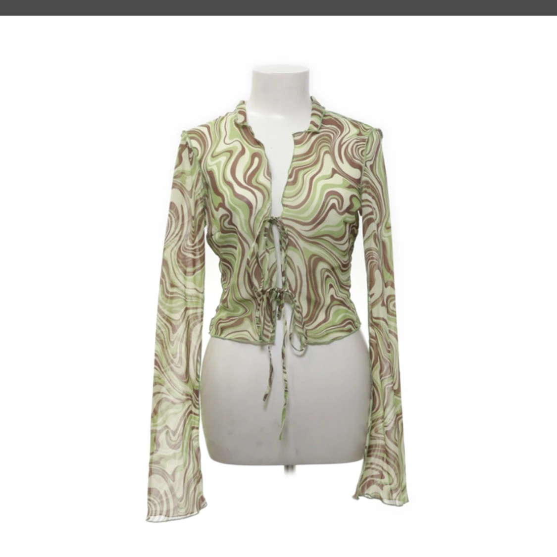 Grön och brun mesh knytblus