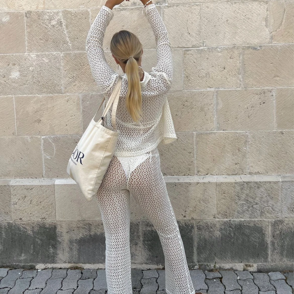 Vitt stickat set - 91