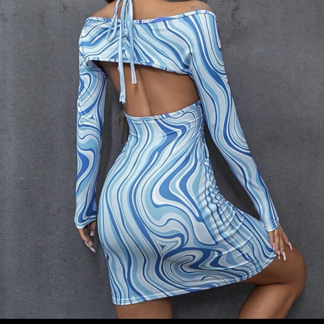 Retro blå marmor klänning  - 90