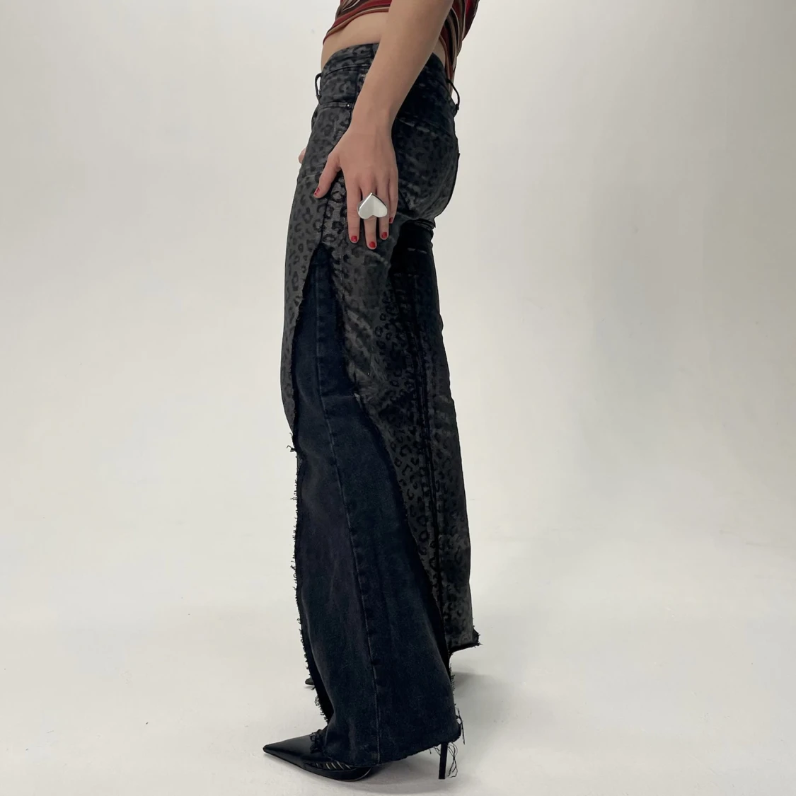 REMAKE GRÅ LEOPARD JEANS - 91