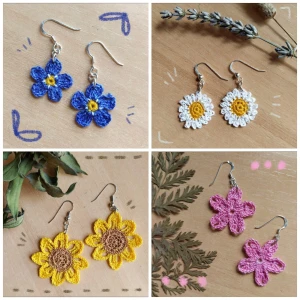 Crochet earrings / örhängen  - Crochet flower earrings handmade with love! Customizable colors and flowers. Silver. (Different prices depending on the design)
