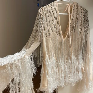 Smyckad tröjja med fjädrar  - En smyckad tröjja med fjädrar med små pärlor köpt för över 1000kr på ASOS . Säljes pga för stor 