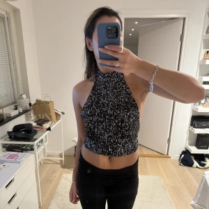 Glittrig festtopp  - Festtopp med paljetter från Gina Tricot. Öppen i ryggen och går att knyta efter storleksbehov. 