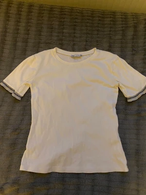 t-shit med detaljer  - säljer denna fina t-shirt från zara med detaljer på ärmarna. aldrig använd o är då i nyskick. Tröjan är i storlek s men skulle säga att dne passar xs. Nypris 180kr! kom privat för frågor!❤️
