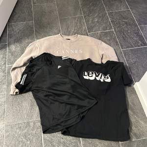 Ett klädpaket med en sweet shirt och 2 T-shirt var av en adidas som är träningströja