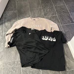 Klädpaket  - Ett klädpaket med en sweet shirt och 2 T-shirt var av en adidas som är träningströja