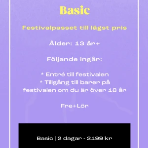 Bayside 2 dagars biljett  - Säljer min 2 dagars bayside biljett eftersom jag varför förhinder och inte kan gå. Biljetten mailas efter betalning. Frakt är exkluderad från priset pågrund av detta.