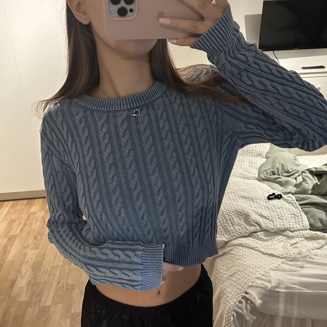 croppad stickad tröja  - 90