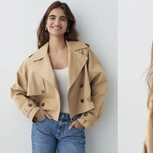 Kort trench coat  - Jag säljer en kort trench coat i färgen beige som är i storlek S🩷 Den är från Gina Tricot och kostar 600 kr.   Jag har knappt använt den och skulle därför vilja säga att den på sätt och vis är i nyskick. Jag säljer den därför för ungefär 250-300 kr.😊