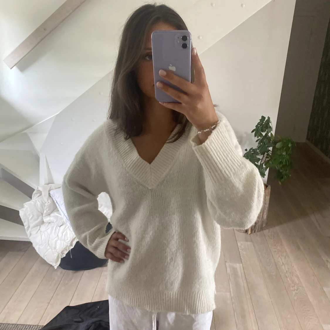 Vit stickad tröja  - 90