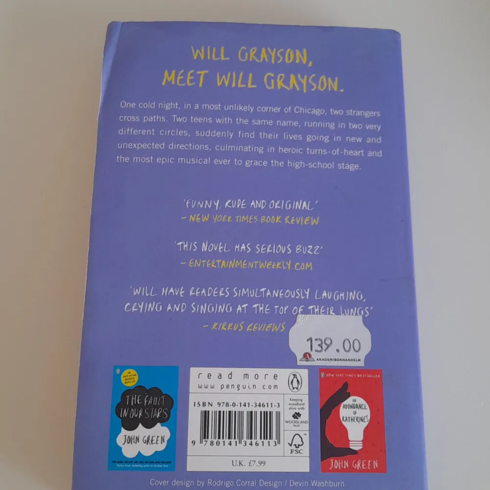 Will Grayson, Will Grayson skriven av John Green som skrev den fantastiska bokrn The fault in our stars. Boken är i väldigt bra skick! Säljs då jag inte har intresse av att läsa den🤍 Skriv gärna för fler bilder eller vid funderingar🤍. Övrigt.
