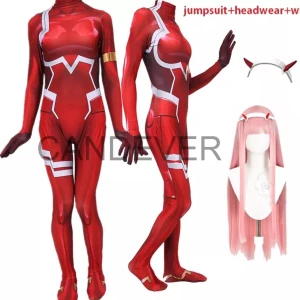 Zerotwo cosplay  - Säljer min zerotwo cosplay,peruk och hornen. Jag är 172 och dräkten passar mig perfekt! Jag har klippt hål på båda pekfingrnarna och tummarna då det inte är några handskar utan händerna sitter fast i resten av dräkten. Skriv för fler bilder:) 