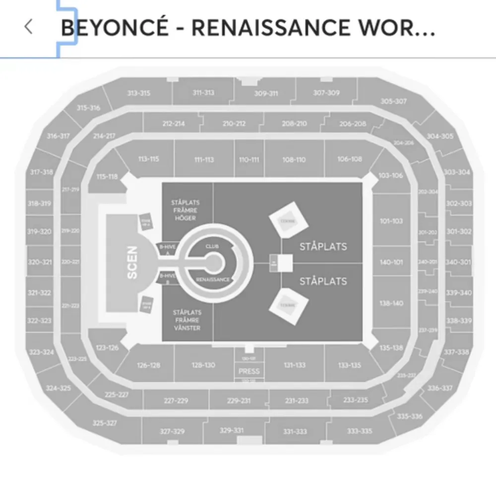 En biljett till Beyonces konsert. Det är ståplats främre vänster. . Övrigt.