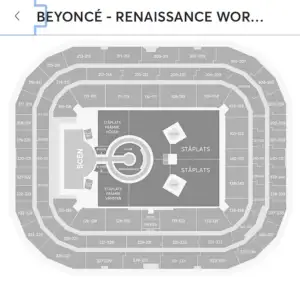 En biljett till Beyonces konsert. Det är ståplats främre vänster. 