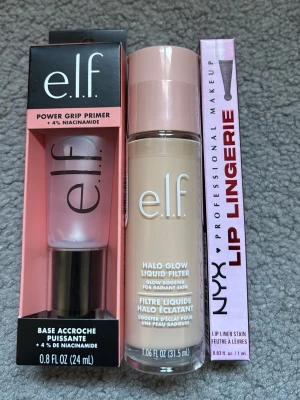 Elf power grip primer & Elf halo glow liquid filter & nyx lip lingerie lip liner stain - Helt nya & oanvända! Sänker inte pris, kostar 620kr i butik. :)