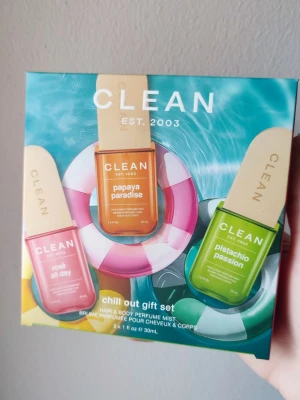 CLEAN Perfume Mist Giftset - 3 new perfume mists from CLEAN. Comes in this cute giftset box. The mists come in exclusive 30ml bottles. The scents included are Rosé All Day, Papaya Paradise and Pistachio Passion.