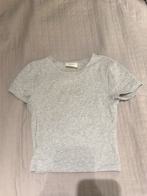 Ljusgrå basic t-shirt från Gina Tricot - En enkel och stilren ljusgrå t-shirt från Gina Tricot, basically basics-kollektionen. T-shirten har korta ärmar, rund halsringning och är gjord i mjuk bomull. Perfekt att matcha med jeans eller kjol för en clean look.