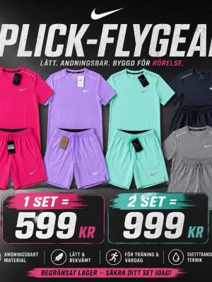 Nike sportset t-shirt och shorts - Snygga sportset från Nike med t-shirt och shorts i andningsbart material. Finns storlek S&M