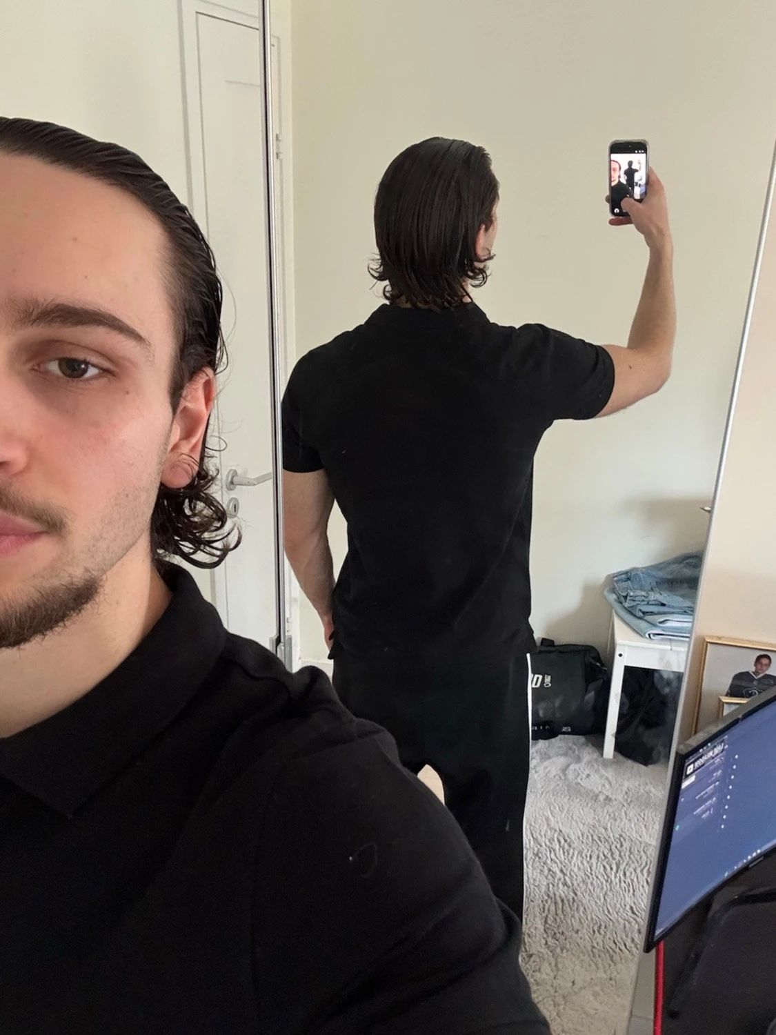 Svart pikétröja med krage - 1