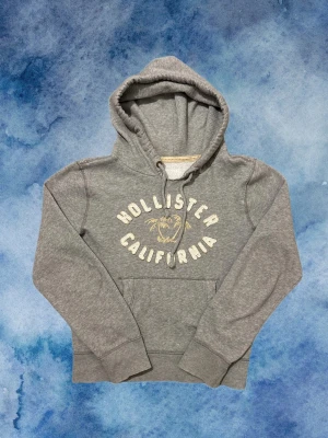 Vintage Hollister Hoodie - Sällynt och Vintage Hollister Hoodie! | Palmträd i mitten av textryck centrerat på hoodien🌴| Mycket bra skick förutom en fläck på högra ärmen, syne ej mkt alls, se sista bild | Storlek S | Perfekt till hösten | Längd ≈60 cm, Bredd 53cm | Modell 175cm, 68kg Priset ej hugget i sten!