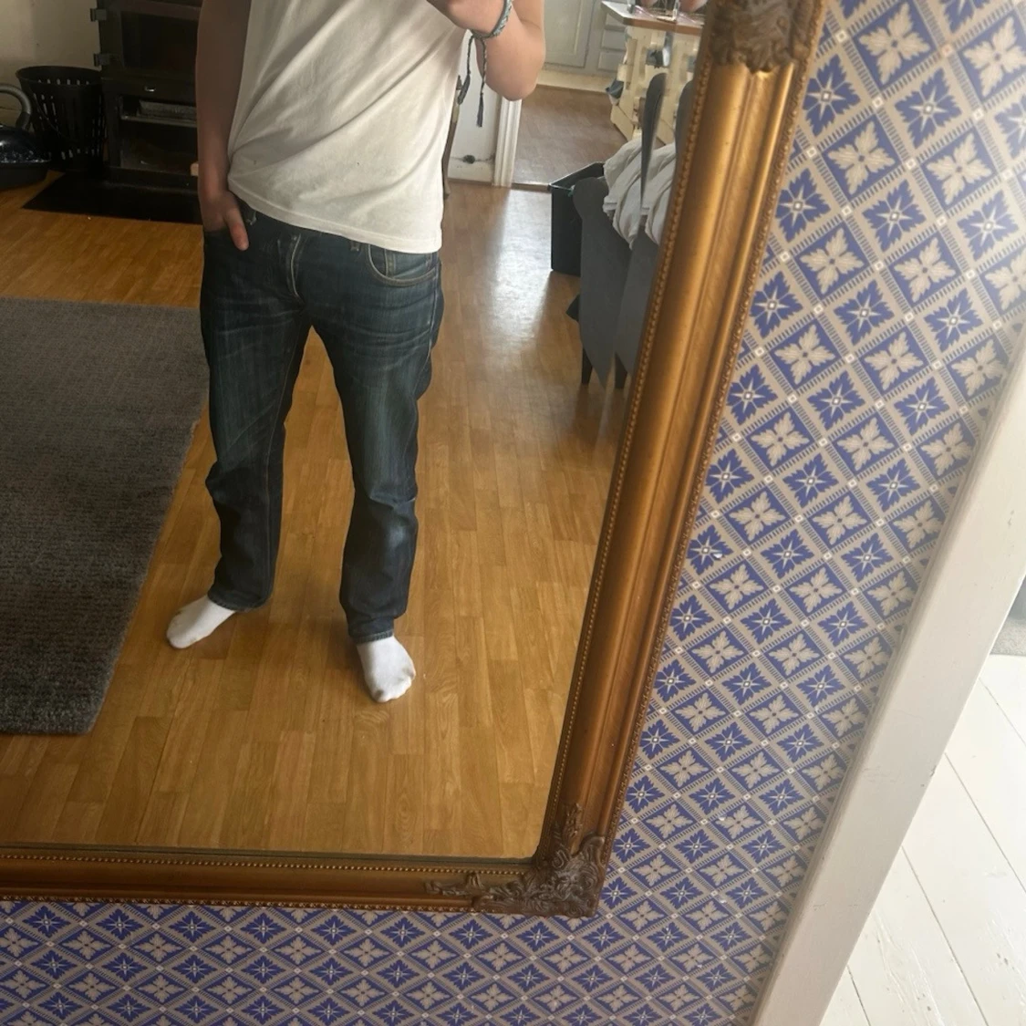 Mörkblåa Nudie Grim Tim Dry Selvedge Jeans  - 6