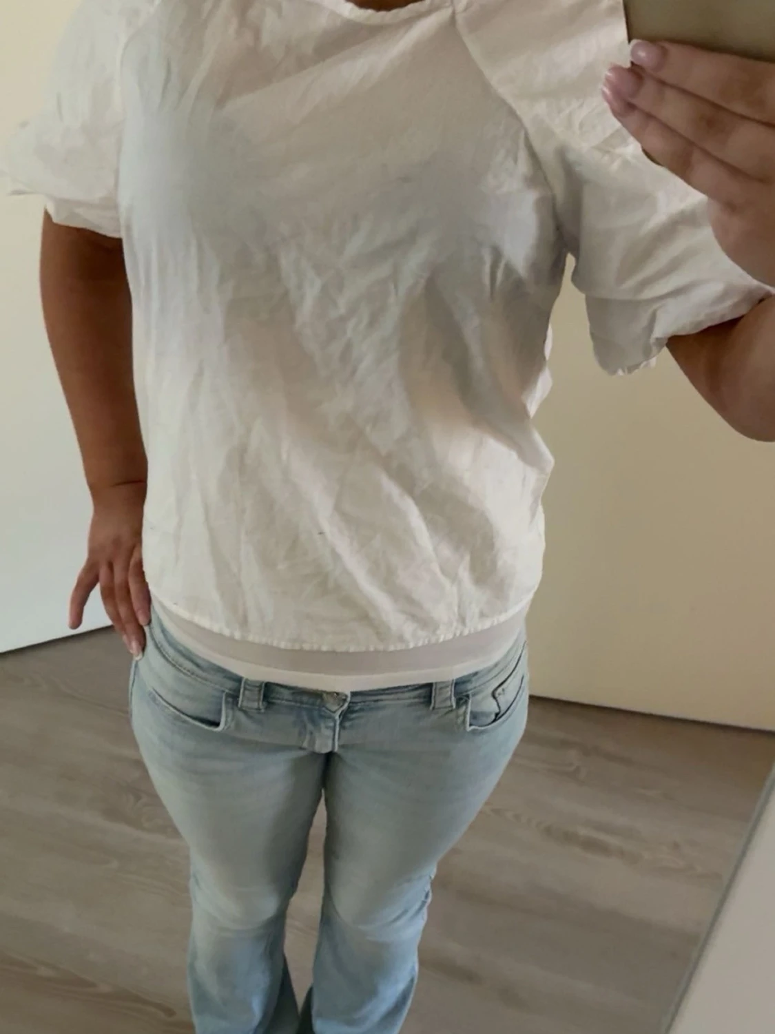 Vit puffärm topp i bomull - 4