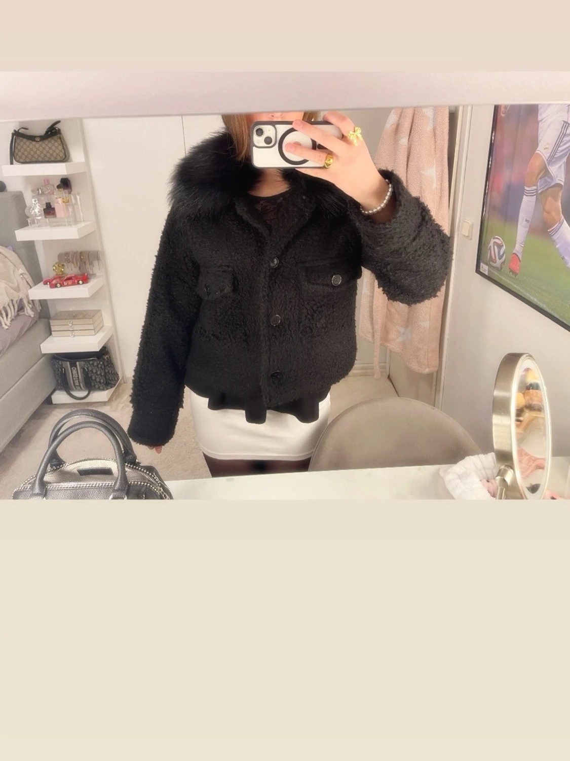 Meotine liknande kappa med pälskrage  - 4