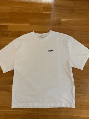 Vit t-shirt från Axel Arigato - Säljer en clean äkta vit t-shirt från Axel Arigato med diskret svart broderad logga på bröstet. Klassisk passform och rund halsringning. Perfekt basplagg till garderoben och enkel att matcha med allt.