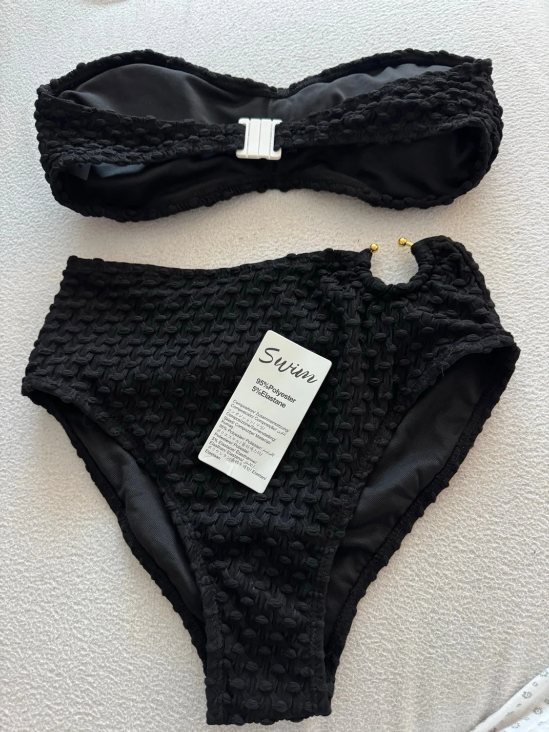 Svart bandeau bikini med struktur - 1