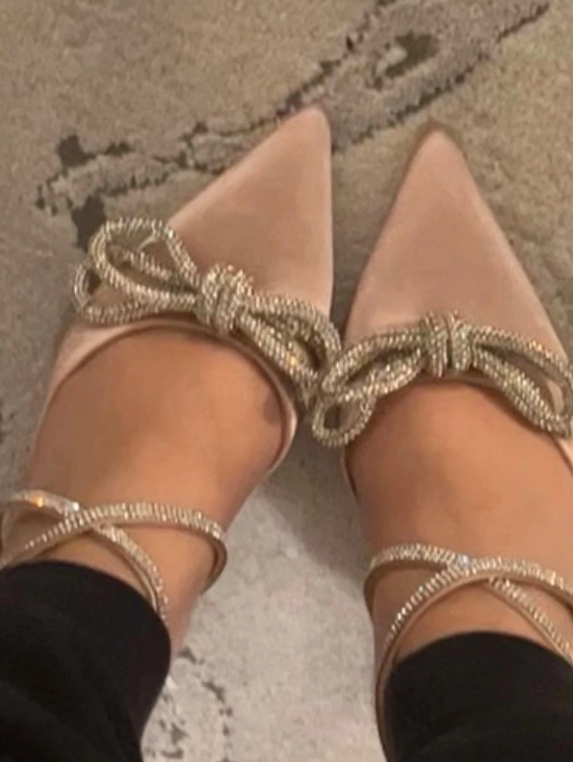 Rosa pumps med strass och rosett - 2