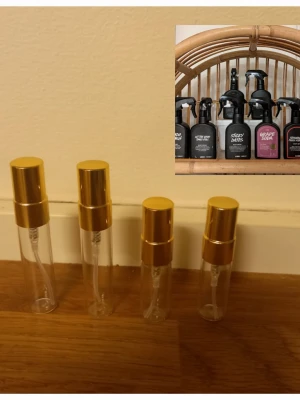 Lush splitpaket  - 2 stycken 5 ml och 2 stycken 3 ml glasdekanter med spray ✨️Välj fritt bland dessa dofter 🔅Snowfairy 🔅Sticky dates 🔅Let the good times roll 🔅Strawberry feels forever 🔅Avocado co-wash 🔅The comforter 🔅Sex bomb 🔅Milky bath 🔅Grape soda 🔅Honey I washed the kids 